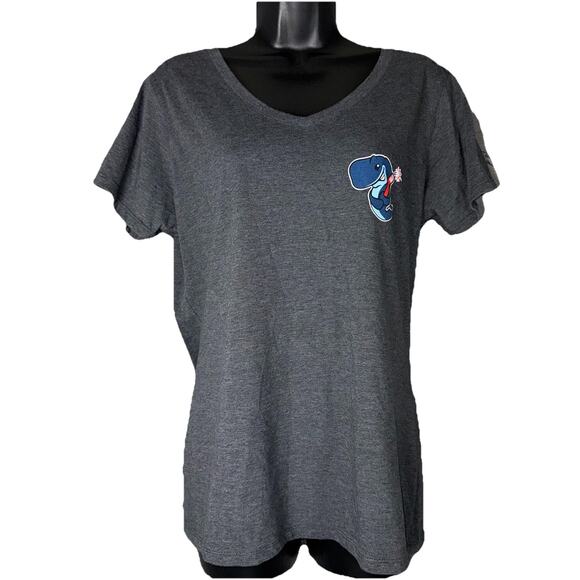 Eugene Emeralds MiLB Women LG Gray V Neck Shirt Exploding Whales Logo Dble Side - Picture 1 of 6